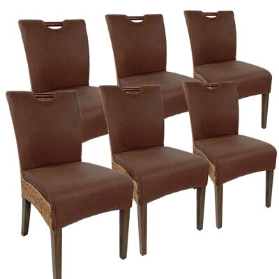 Juego de 6 sillas de ratán sillas de comedor sillas de terraza sillas tapizadas Bilbao marrón pradera