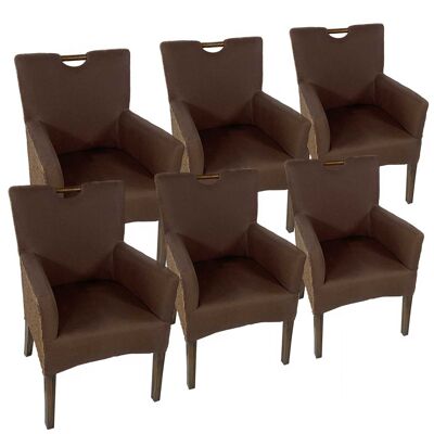 Chaises de salle à manger lot de 6 fauteuils en rotin fauteuil Bilbao fauteuil rembourré marron prairie