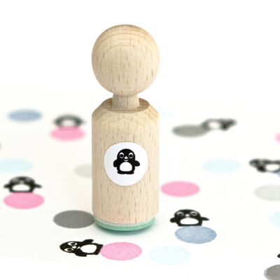 Adorabile mini timbro pinguino - gomma verde menta su manico in legno di faggio - perfetto per lavori manuali e scrapbooking