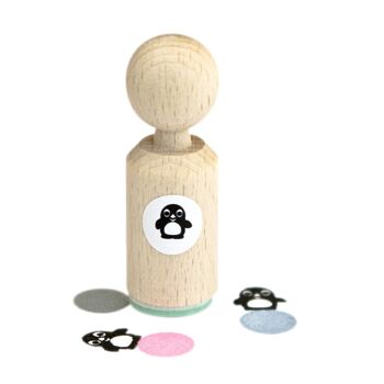 Adorable mini tampon pingouin – Caoutchouc vert menthe sur manche en bois de hêtre – Parfait pour l'artisanat et le scrapbooking 3