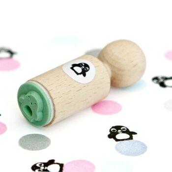 Adorable mini tampon pingouin – Caoutchouc vert menthe sur manche en bois de hêtre – Parfait pour l'artisanat et le scrapbooking 4