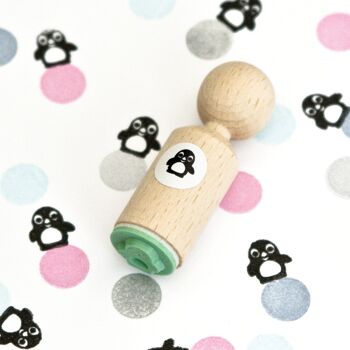 Adorable mini tampon pingouin – Caoutchouc vert menthe sur manche en bois de hêtre – Parfait pour l'artisanat et le scrapbooking 6