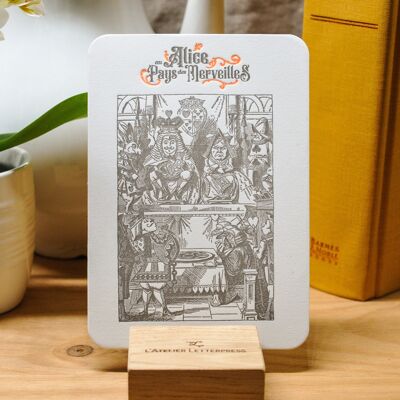 Letterpress Tribunal card - Alice in Wonderland - literature, neon orange
