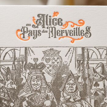 Carte Letterpress Tribunal - Alice au Pays des Merveilles - littérature, orange fluo 2