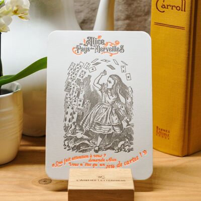Letterpress Card Spielkarten - Alice im Wunderland - Literatur, Neonorange