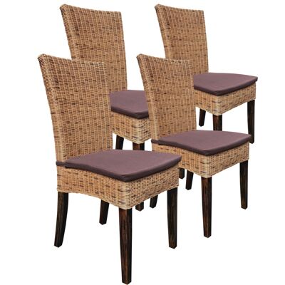 Esszimmer Stühle Rattanstühle Wintergarten Cardine 4 Stück cabana Korbstühle Sitzkissen braun