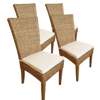 Chaises de salle à manger chaises en rotin chaises de jardin d'hiver chaises en osier Cardine chaise 4 pièces capuccino