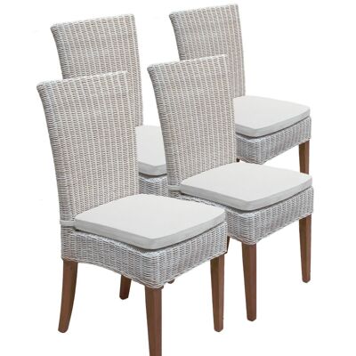 Chaises de salle à manger chaises rotin véranda Cardine 4 pièces blanc avec/sans coussin d'assise lin blanc