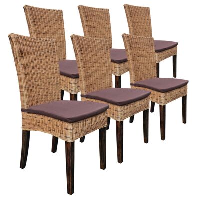 Chaises de salle à manger lot de 6 chaises en rotin chaises de véranda en osier coussins de siège cardine cabana marron