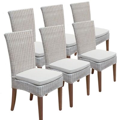 Chaises de salle à manger chaises en rotin véranda Cardine 6 pièces blanc avec/sans coussin d'assise lin blanc