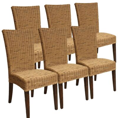 Dining room chairs set of 6 rattan chairs conservatory wicker chairs Cardine cabana seat cushions brown
