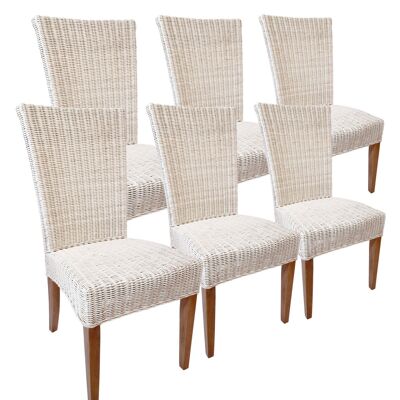 Chaises de salle à manger chaises en rotin véranda Cardine 6 pièces blanc avec/sans coussin d'assise lin blanc