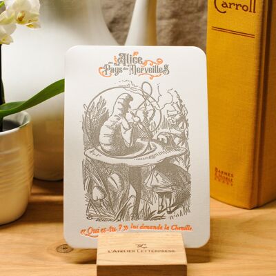 Buchdruckkarte aus Chenille - Alice im Wunderland - Literatur, neonorange