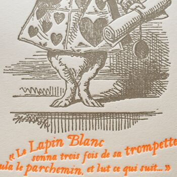 Carte Letterpress Lapin à la Trompette - Alice au Pays des Merveilles - Littérature, orange fluo 8