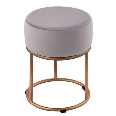 Velor stool Velvet stool with gold-colored iron frame Ø 32 H 42 cm Pouf velvet pouf Pouf, light gray - light gray