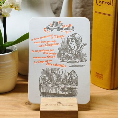 Mad Hatter Letterpress Card - Alice in Wonderland - Literature, neon orange