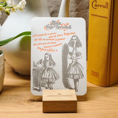 Tarjeta Alice Letterpress - Alicia en el País de las Maravillas - Literatura, naranja neón