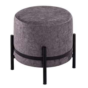 Pouf, aspect daim Pouf Pouf Ø 35 H 37 cm Pouf avec structure en fer noir mat, gris pierre 1