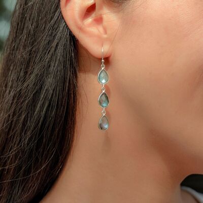 Boucles d'oreille "Alignement Magique" en Labradorite et Argent 925