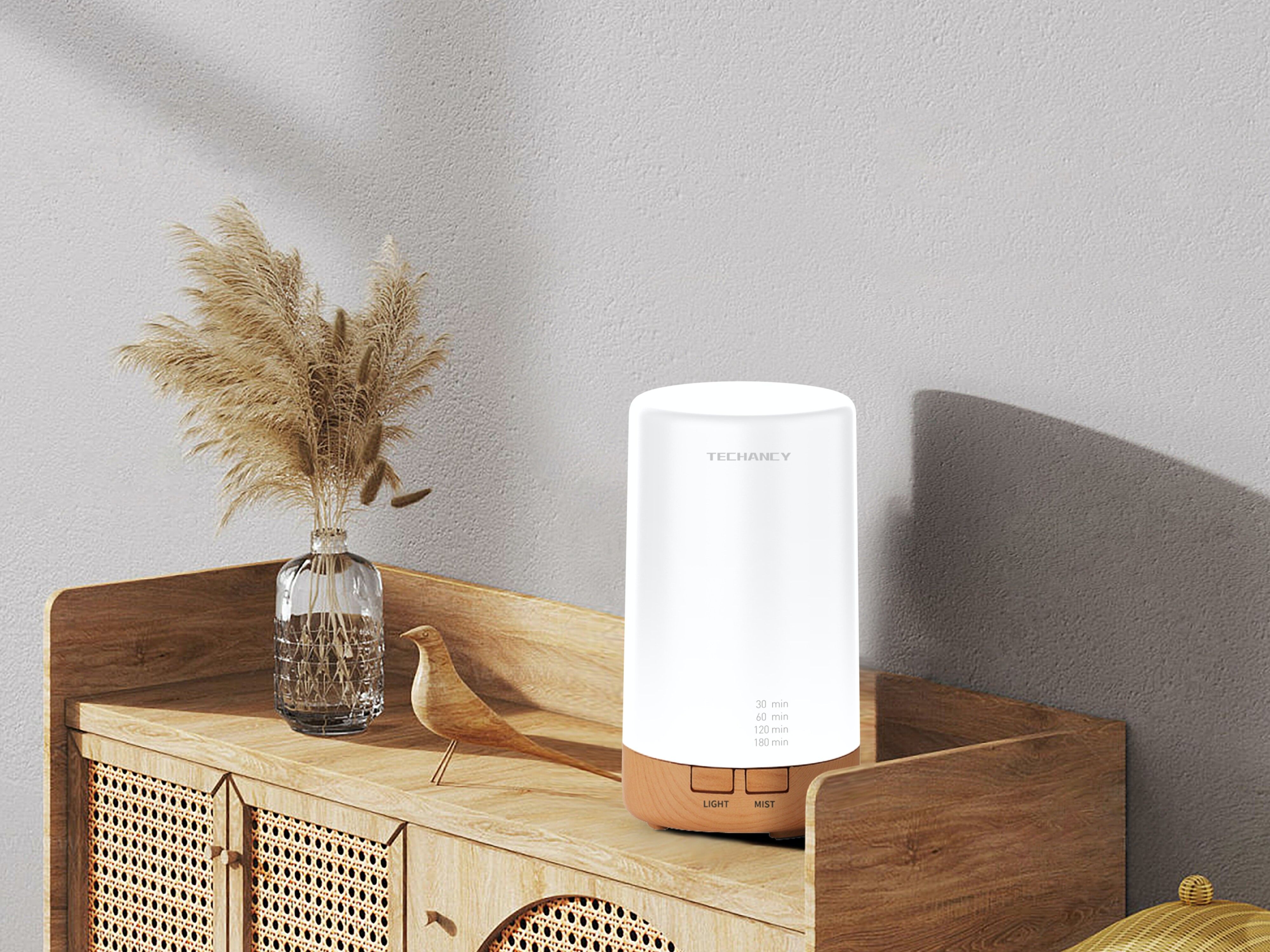 TECHANCY Öl-Diffusor-Luftbefeuchter 75 ml, elektrischer Ultraschall-Luft-Aroma-Diffusor-Verdampfer, 7-LED-Farbwechsellicht für große Schlafzimmer, Zuhause, Büro