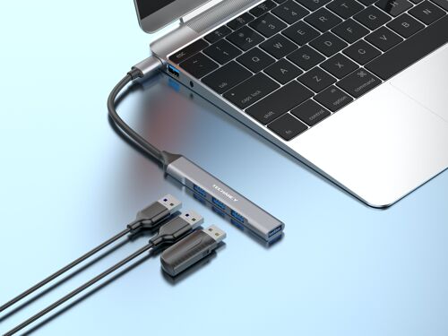 TECHANCY USB C Hub 4 Port USB 3.0*1 Hub, 2.0*3 Hub Splitter for Laptop, iMac Pro, MacBook, Mac, PC, U Disk, Multiport Mini USB C Adapter Expander w/Aluminum Shell, Slim Portable, Charging Supported