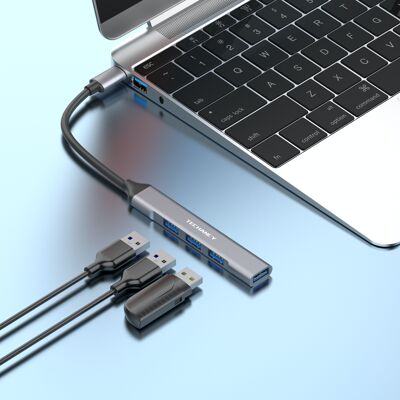 TECHANCY USB C Hub 4 puertos USB 3.0*1 Hub, 2.0*3 Hub Splitter para portátil, iMac Pro, MacBook, Mac, PC, U Disk, multipuerto Mini USB C adaptador expansor con carcasa de aluminio, portátil delgado, compatible con carga