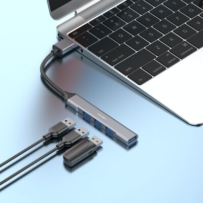TECHANCY USB Hub, Lemorele 4 Port USB 3.0 * 1 Hub, 2.0 * 3 Hub Splitter für Laptop, iMac Pro, MacBook, Mac, PC, U Disk, Multiport Mini USB Adapter Expander mit Aluminiumgehäuse, schlank tragbar, Aufladen unterstützt