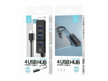 TECHANCY Hub USB C 4 ports, adaptateur de type C avec 4 ports USB 3.0 Hub USB de type C pour MacBook Pro 2019/2018/2017, Google Chromebook Pixelbook, XPS, Samsung S9/S8 et autres appareils USB de type C 3