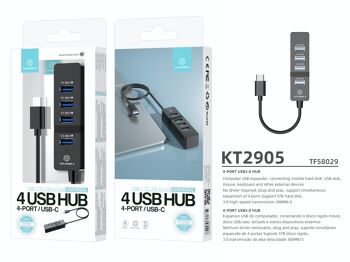 TECHANCY Hub USB C 4 ports, adaptateur de type C avec 4 ports USB 3.0 Hub USB de type C pour MacBook Pro 2019/2018/2017, Google Chromebook Pixelbook, XPS, Samsung S9/S8 et autres appareils USB de type C 4