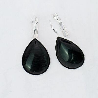 Pendientes, baño de plata, negro (382.7.S)