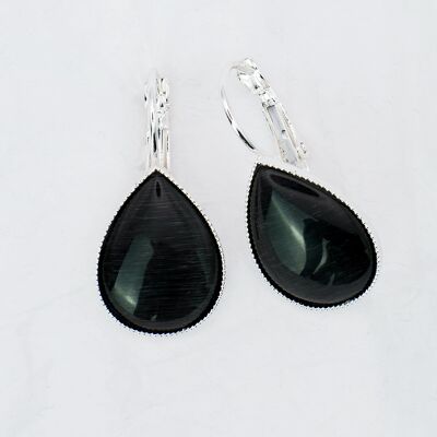 Earrings, silver plated, black (382.7.S)