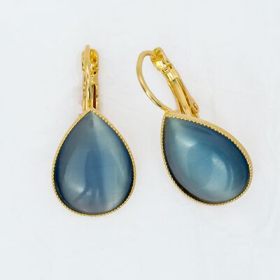 Earrings, gold plated, blue gray (382.1)