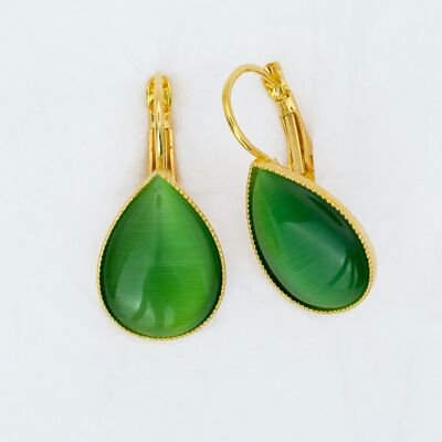 Earrings, gold plated, emerald (382.8)
