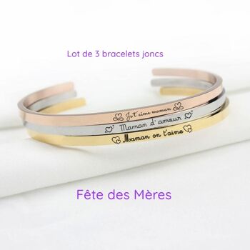 Lot 3 bracelets joncs gravés Idée cadeau Fête des mères - L2 1