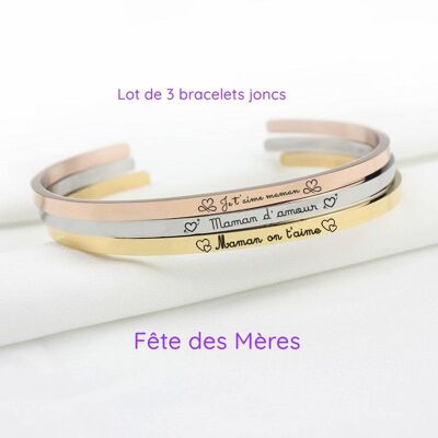 Lot 3 bracelets joncs gravés Idée cadeau Fête des mères - L2
