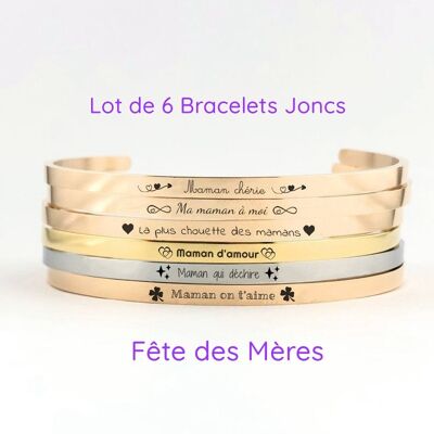 Lot 6 bracelets joncs gravés Idée cadeau Fête des mères - L3