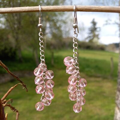 Boucles d'oreilles grappe rose transparente CHRISTINA-15