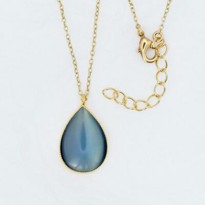 Necklace, gold plated, blue-grey (K382.1)