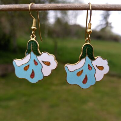 Boucles d'oreilles cloisonne email fleur