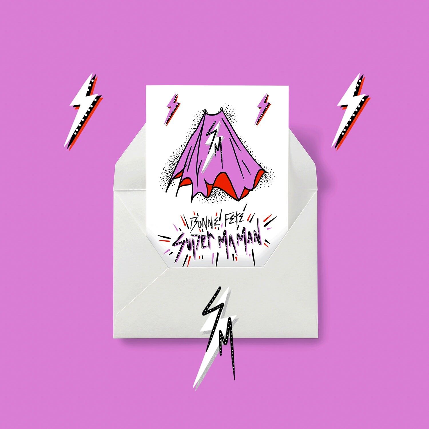 Tarjeta del Día de la Madre francesa "Super Maman". Superhéroe mamá regalo del día de la madre