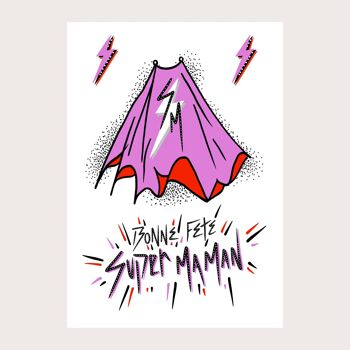 “Super Maman” French Mother’s Day Card.  Superhero Maman Mothers' Day Gift 2