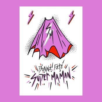 “Super Maman” French Mother’s Day Card.  Superhero Maman Mothers' Day Gift 3