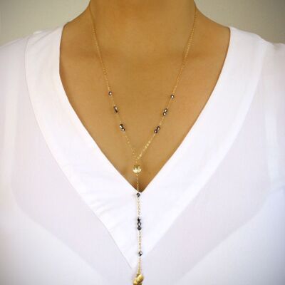 Gold seashell and Black Diamond crystal necklace