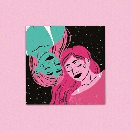 Luna • deux femmes aux yeux fermés, sororité, galaxie, illustration féministe