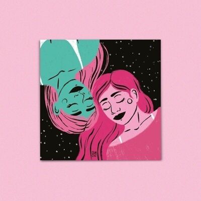 Luna • deux femmes aux yeux fermés, sororité, galaxie, illustration féministe