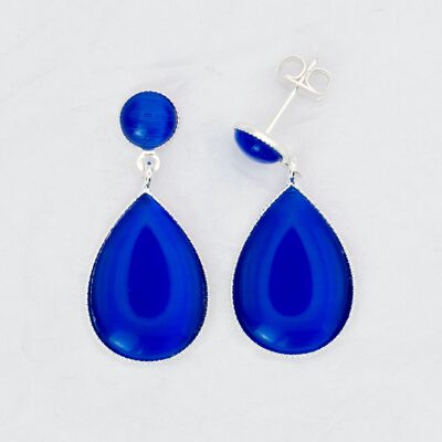 Pendientes de botón, baño de plata, azul royal (383.9.S)