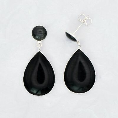 Ear studs, silver plated, black (383.7.S)