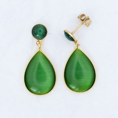 Ear studs, gold plated, emerald (383.8)