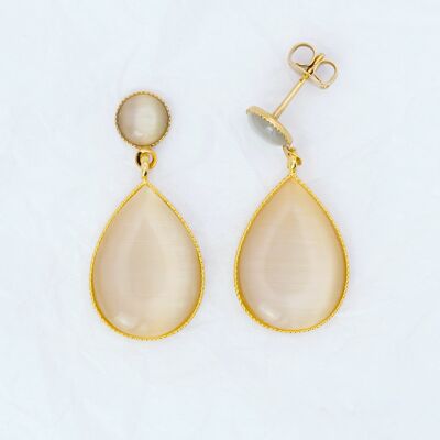Ear studs, gold plated, creamy white (383.11)
