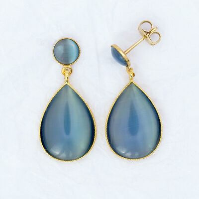Ear studs, gold plated, blue-grey (383.1)